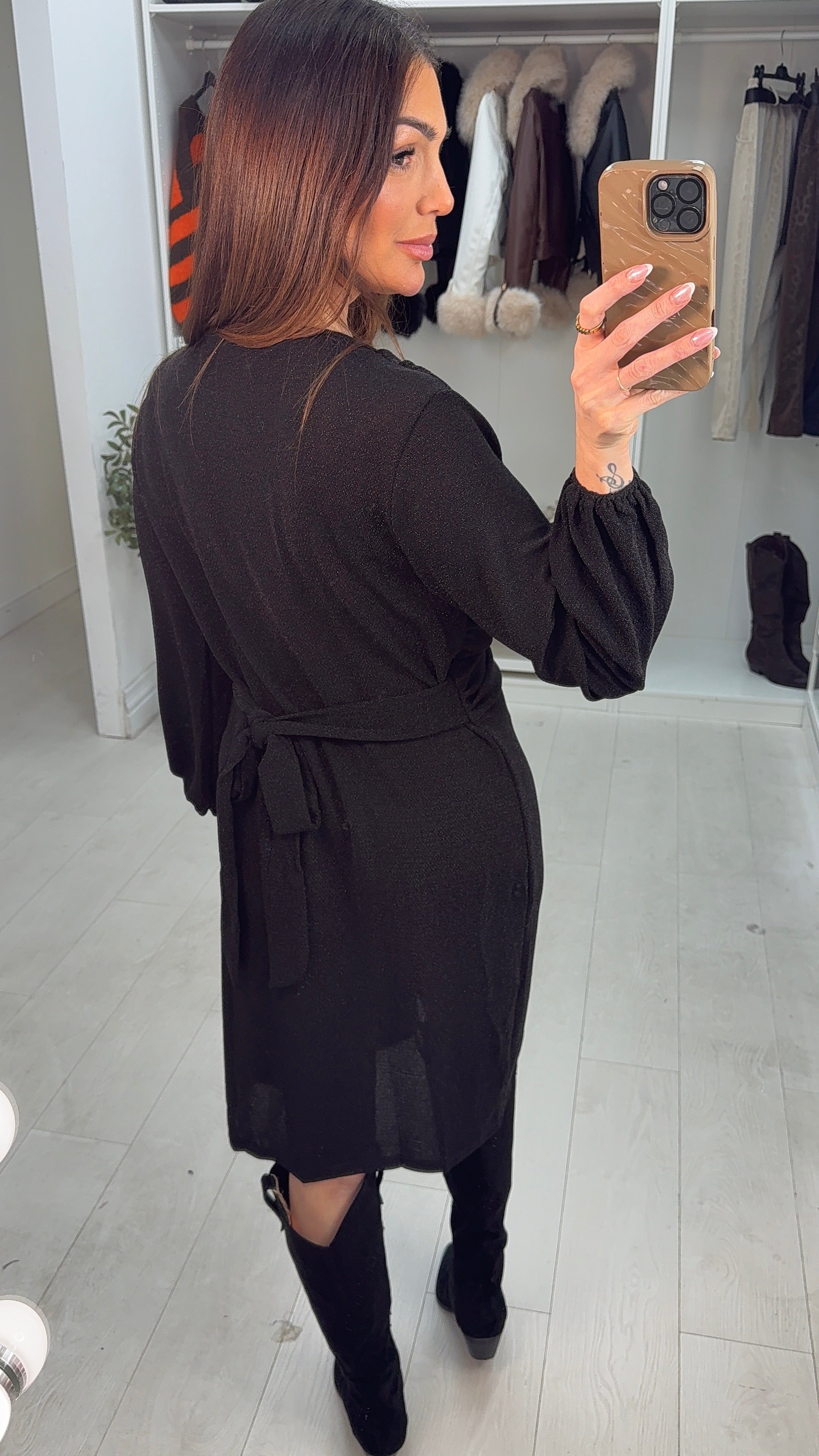 Jewel Black Lurex Twist Front Dress