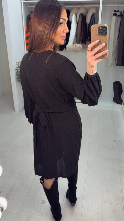 Jewel Black Lurex Twist Front Dress