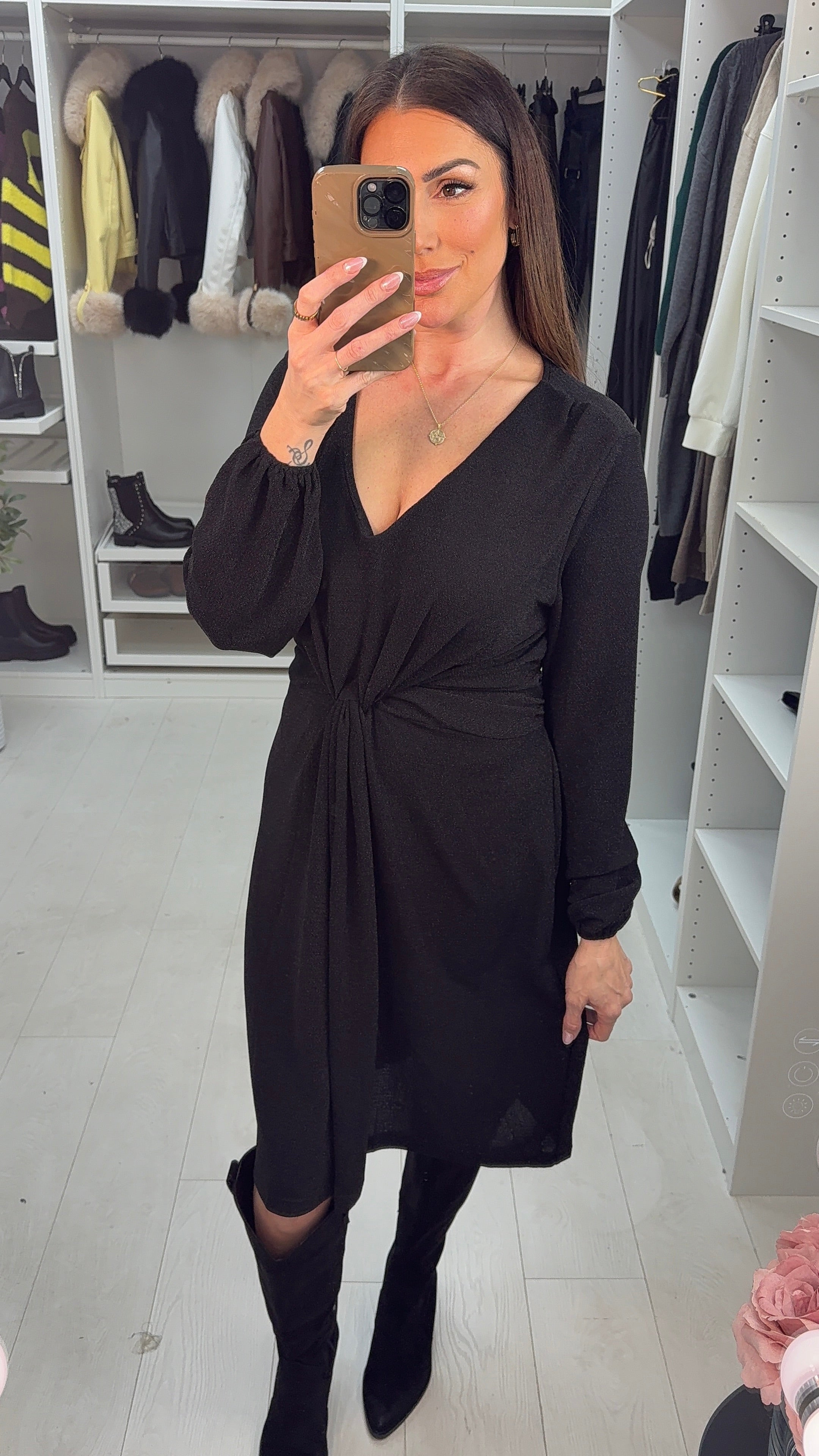 Jewel Black Lurex Twist Front Dress