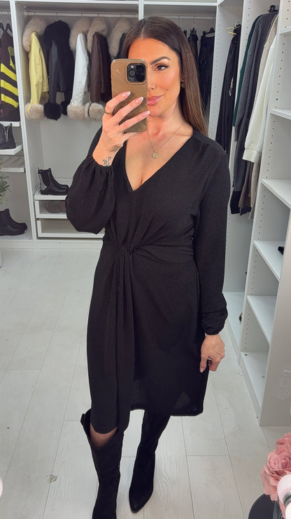Jewel Black Lurex Twist Front Dress