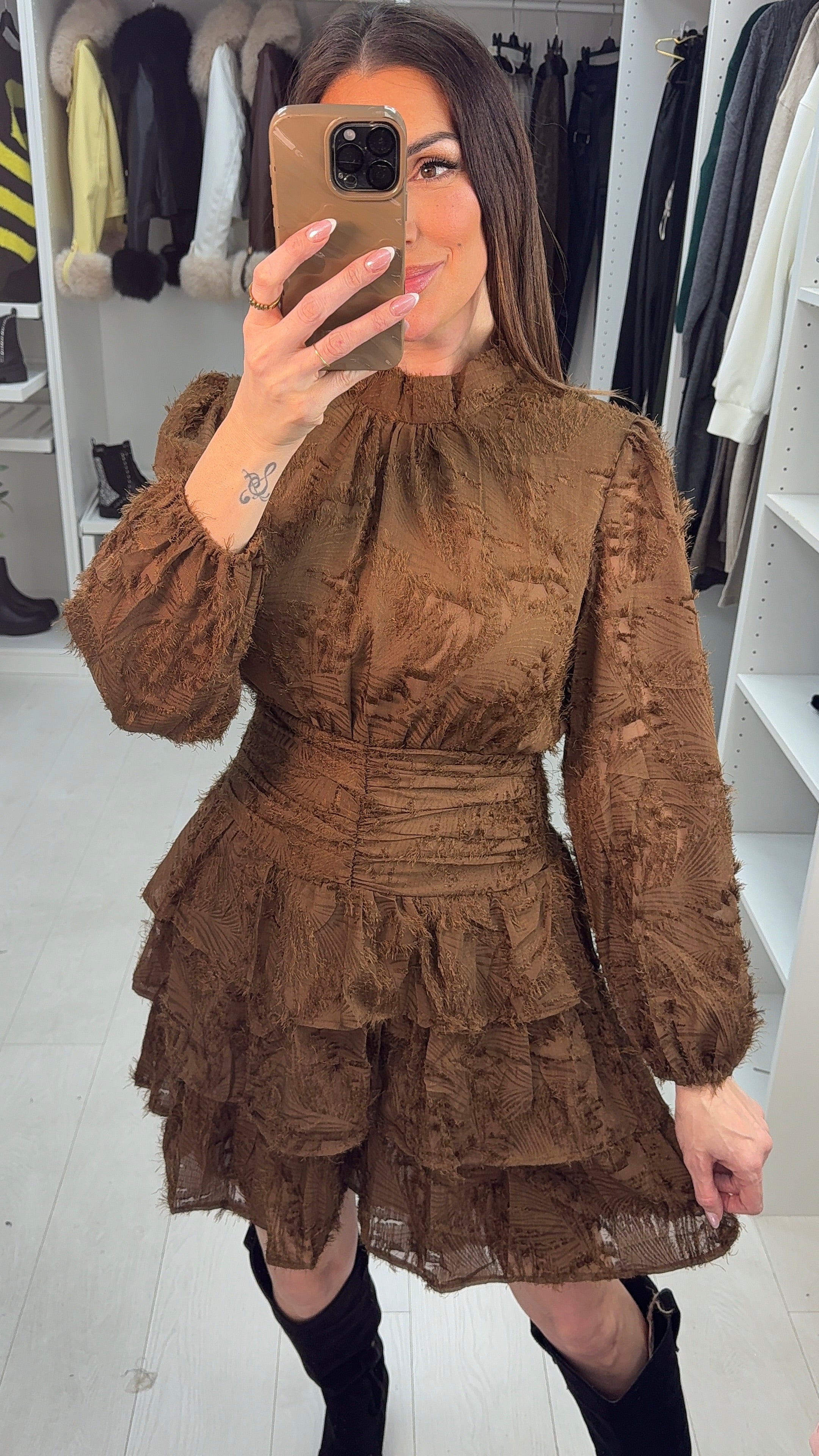 Kenia Textured Detail Shirred Waist Mini Dress