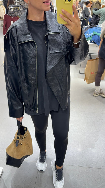 Onyx Black Faux Leather Biker Jacket