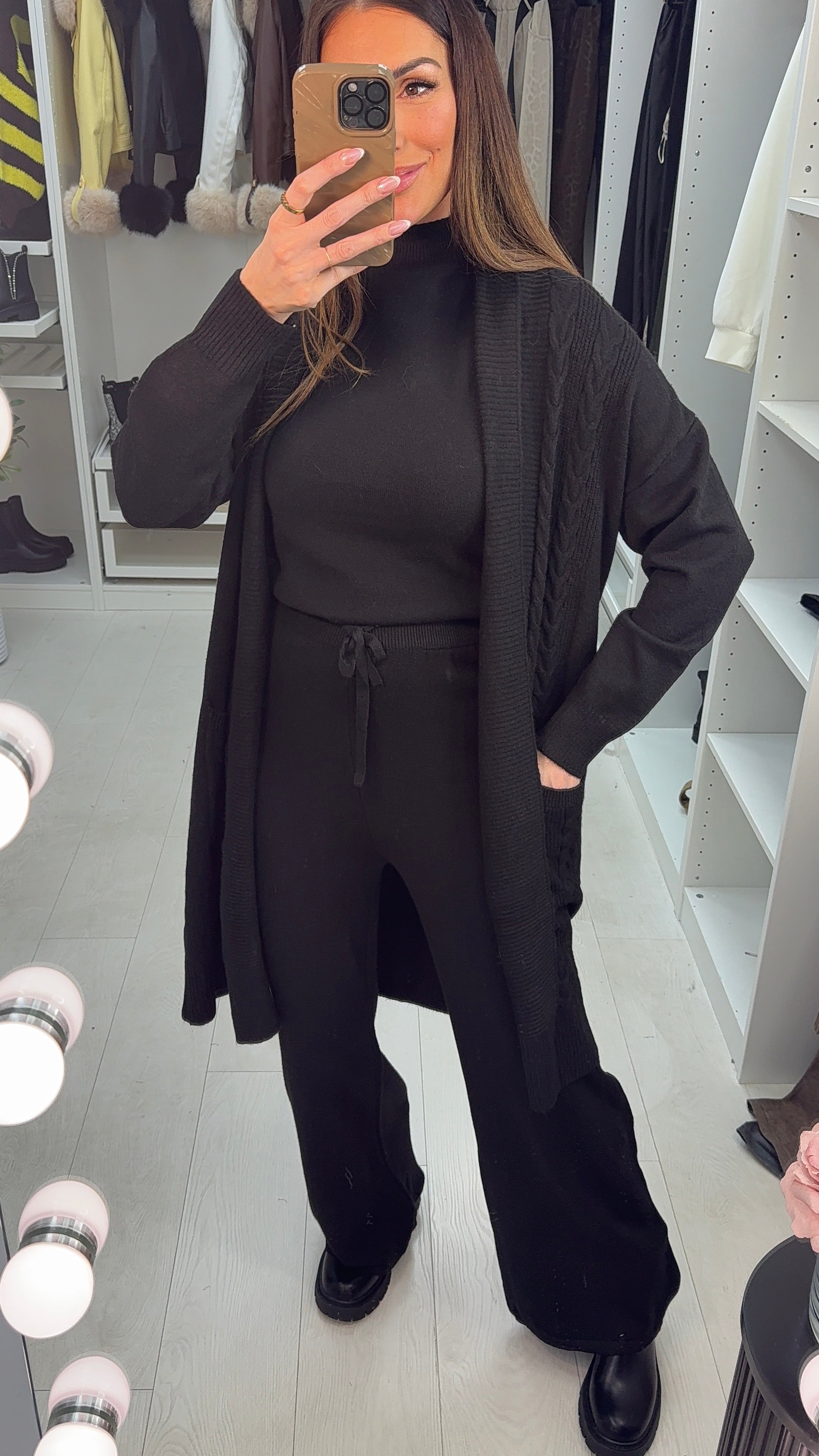 Aubree Plain Cable Knit 3 Piece Loungewear Set