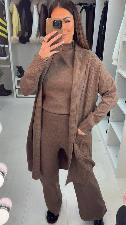 Aubree Plain Cable Knit 3 Piece Loungewear Set