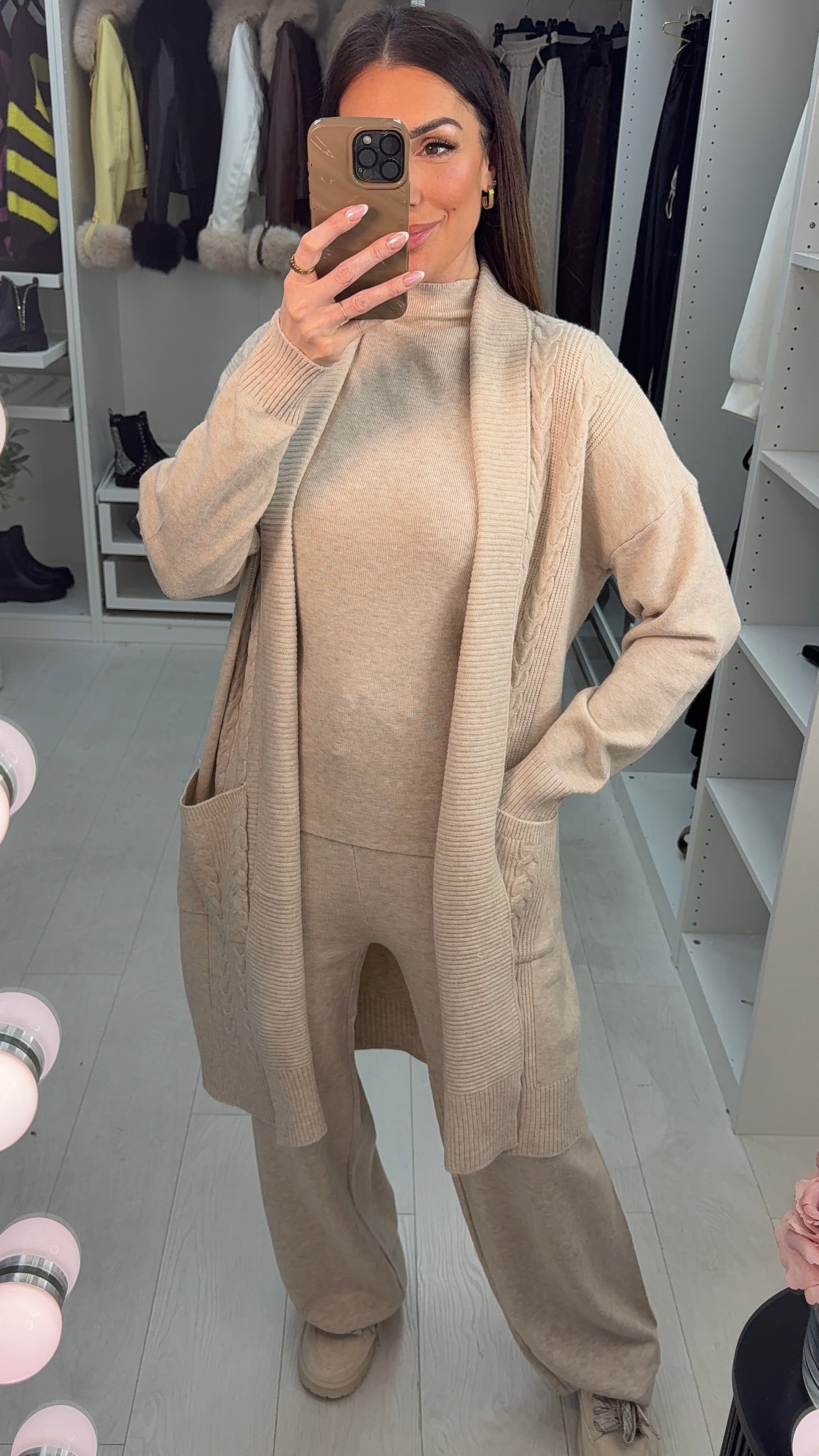 Aubree Plain Cable Knit 3 Piece Loungewear Set