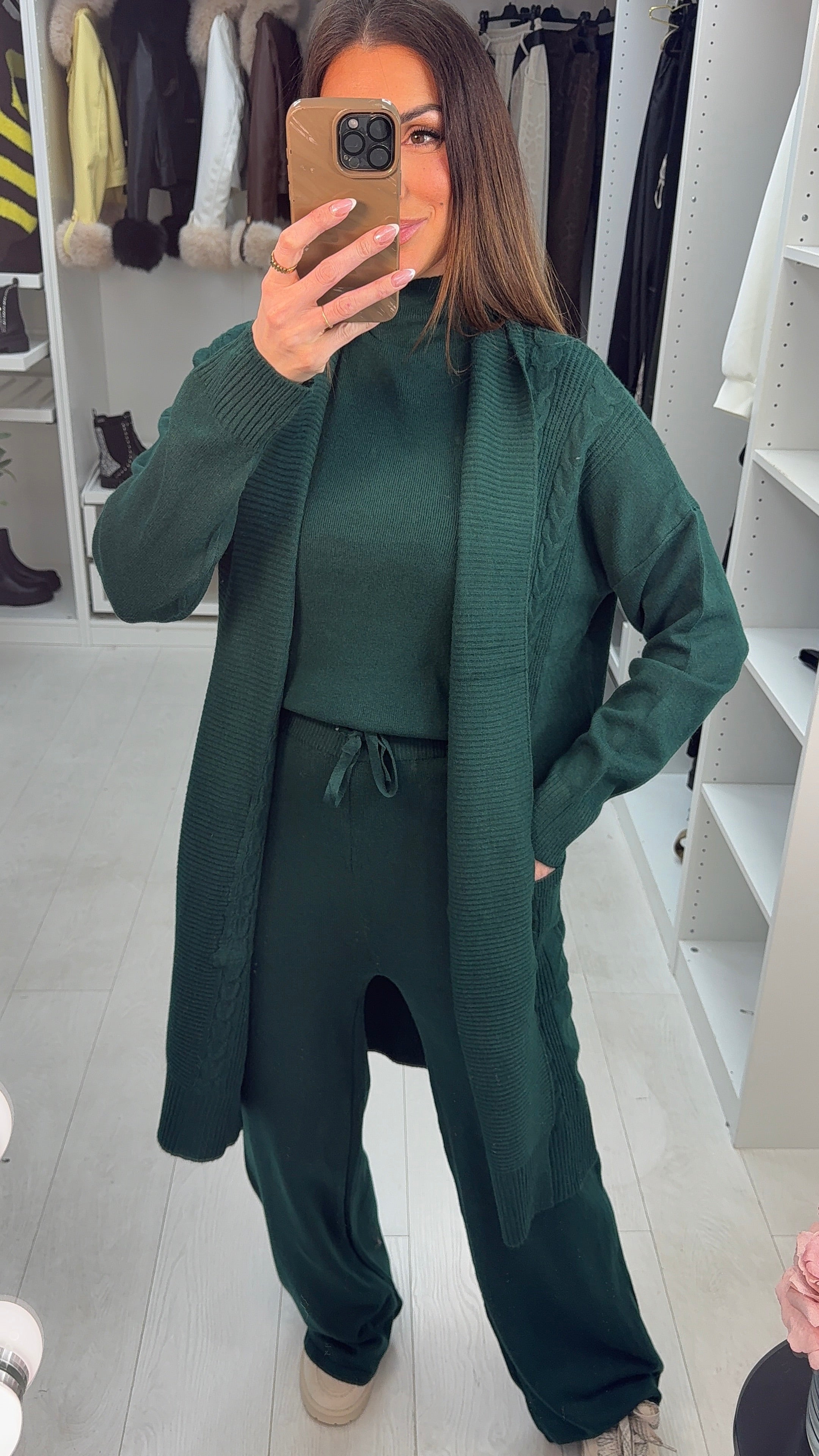 Aubree Plain Cable Knit 3 Piece Loungewear Set