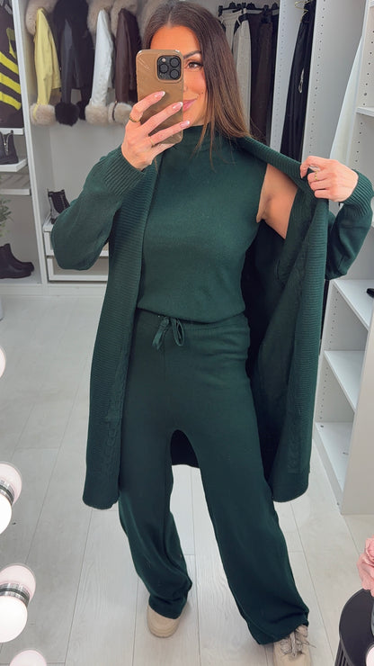 Aubree Plain Cable Knit 3 Piece Loungewear Set