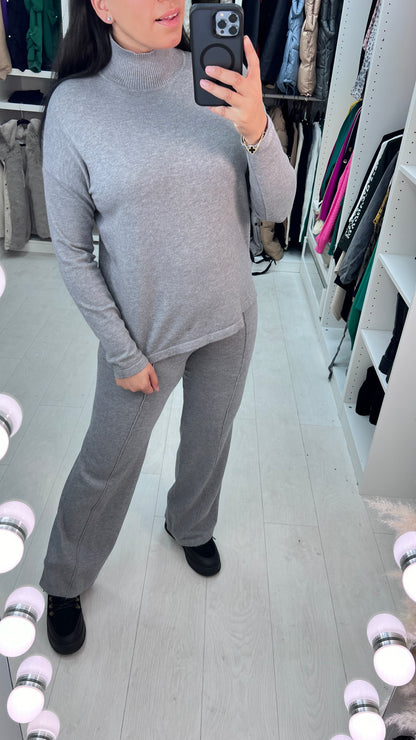 Simay High Neck Ribbed Jumper & Wide Leg Set