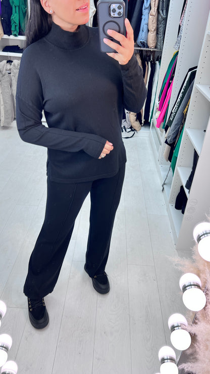 Simay High Neck Ribbed Jumper & Wide Leg Set