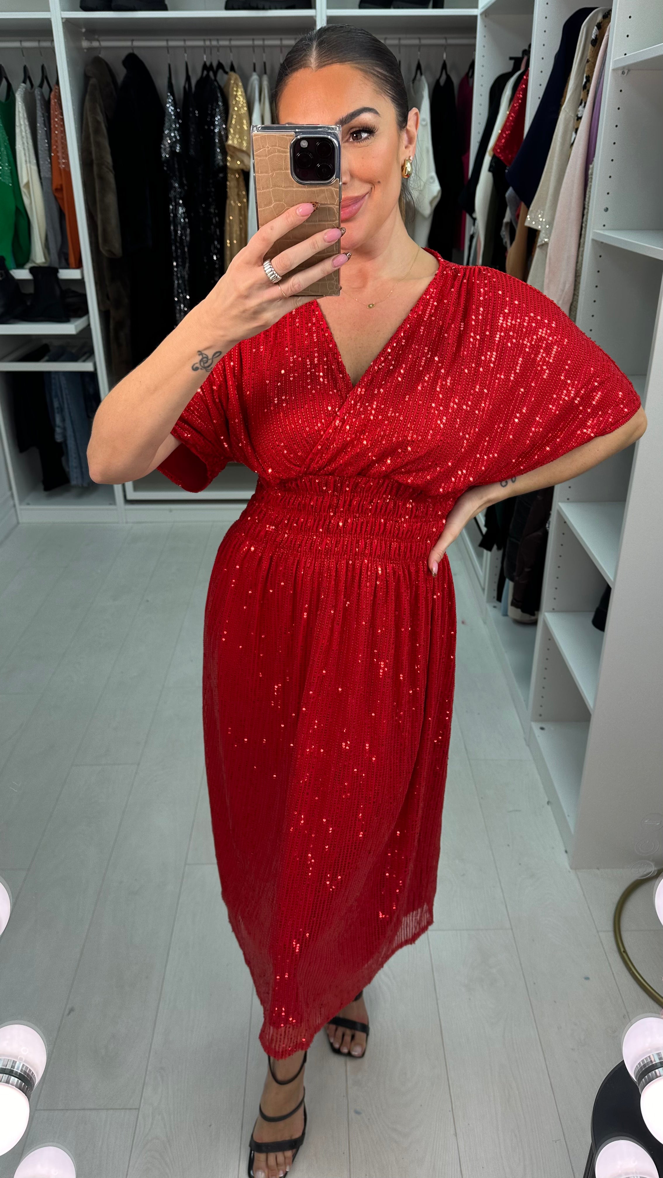 Liberty Sequin Shirred Waist Maxi Dress