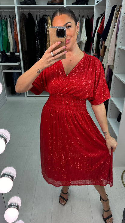 Tasmin Sequin Shirred Waist Midi Dress