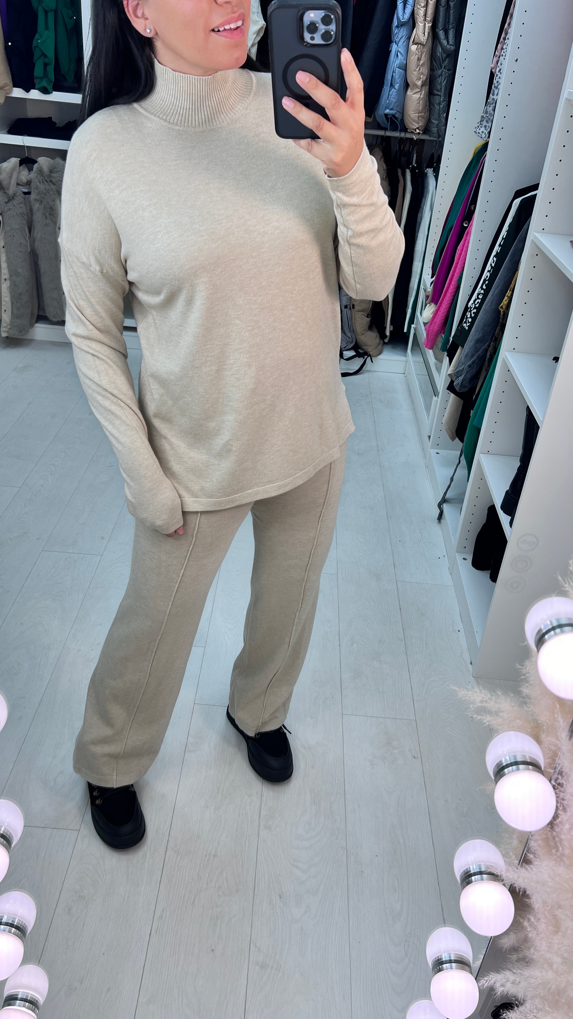 Simay High Neck Ribbed Jumper & Wide Leg Set