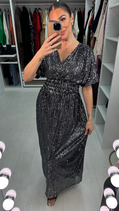 Liberty Sequin Shirred Waist Maxi Dress