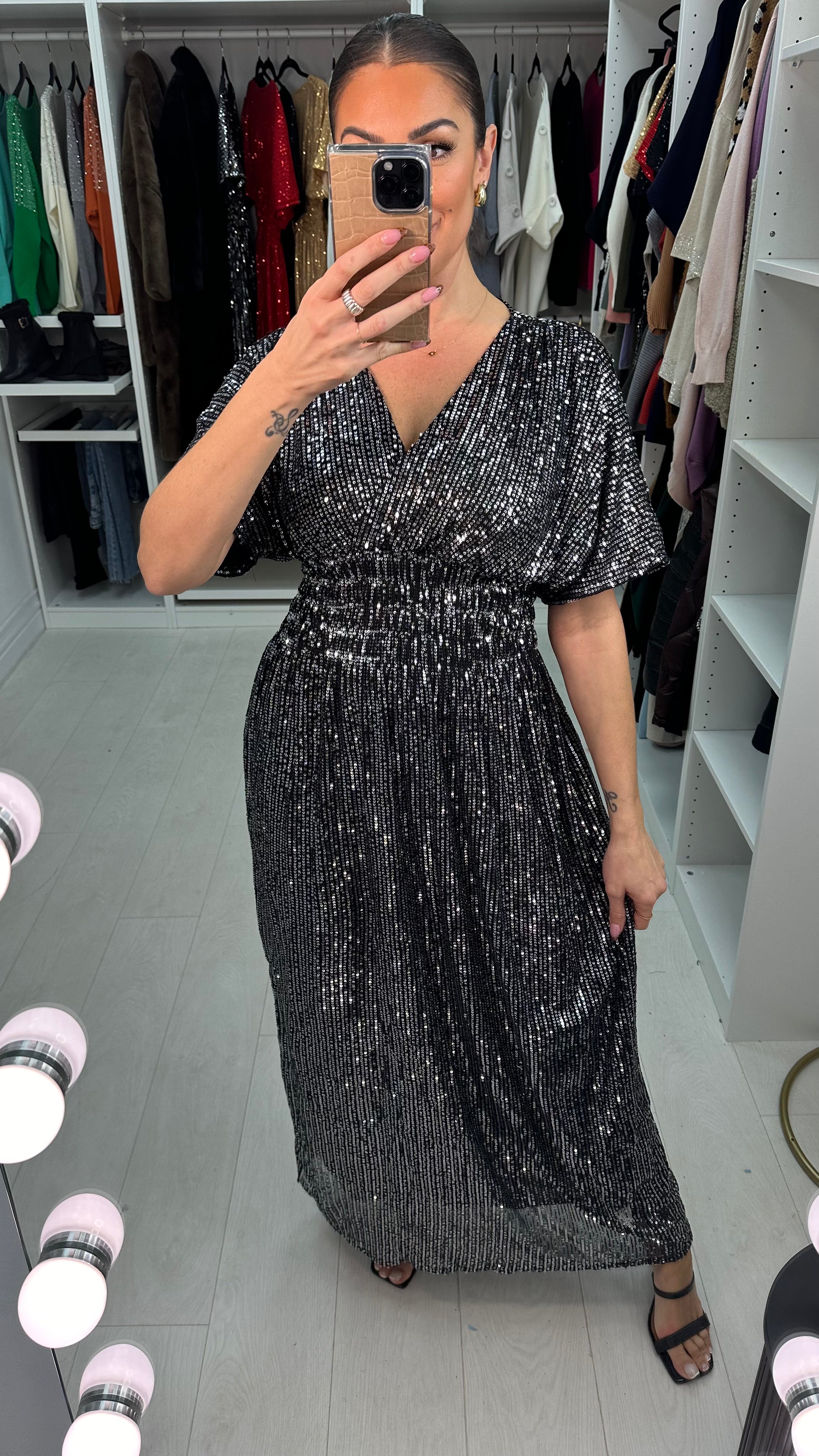 Liberty Sequin Shirred Waist Maxi Dress