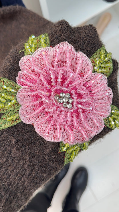 Jeannie Floral Embellished Sleeve Super Soft Jumper