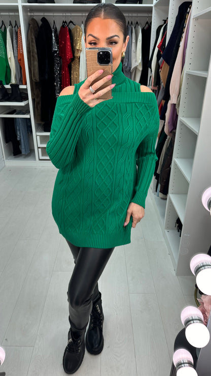 Dilara Cold Shoulder Roll Neck Cable Knit Jumper