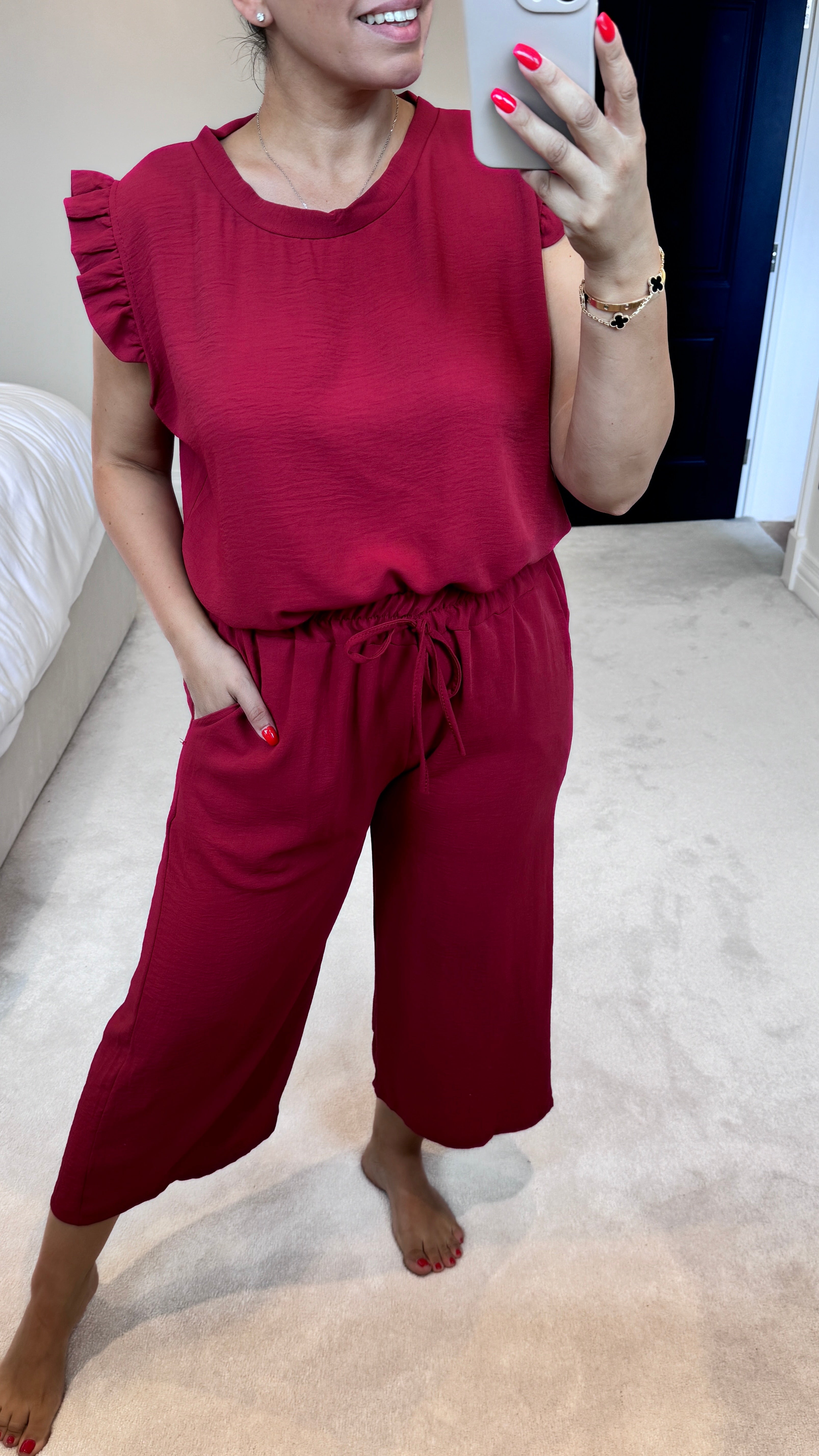 Fidelia Frill Detail Crepe Culotte Co-Ord Set