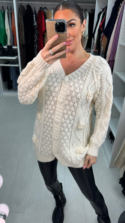 Sadia Chunky Floral Knit Crochet Cardigan