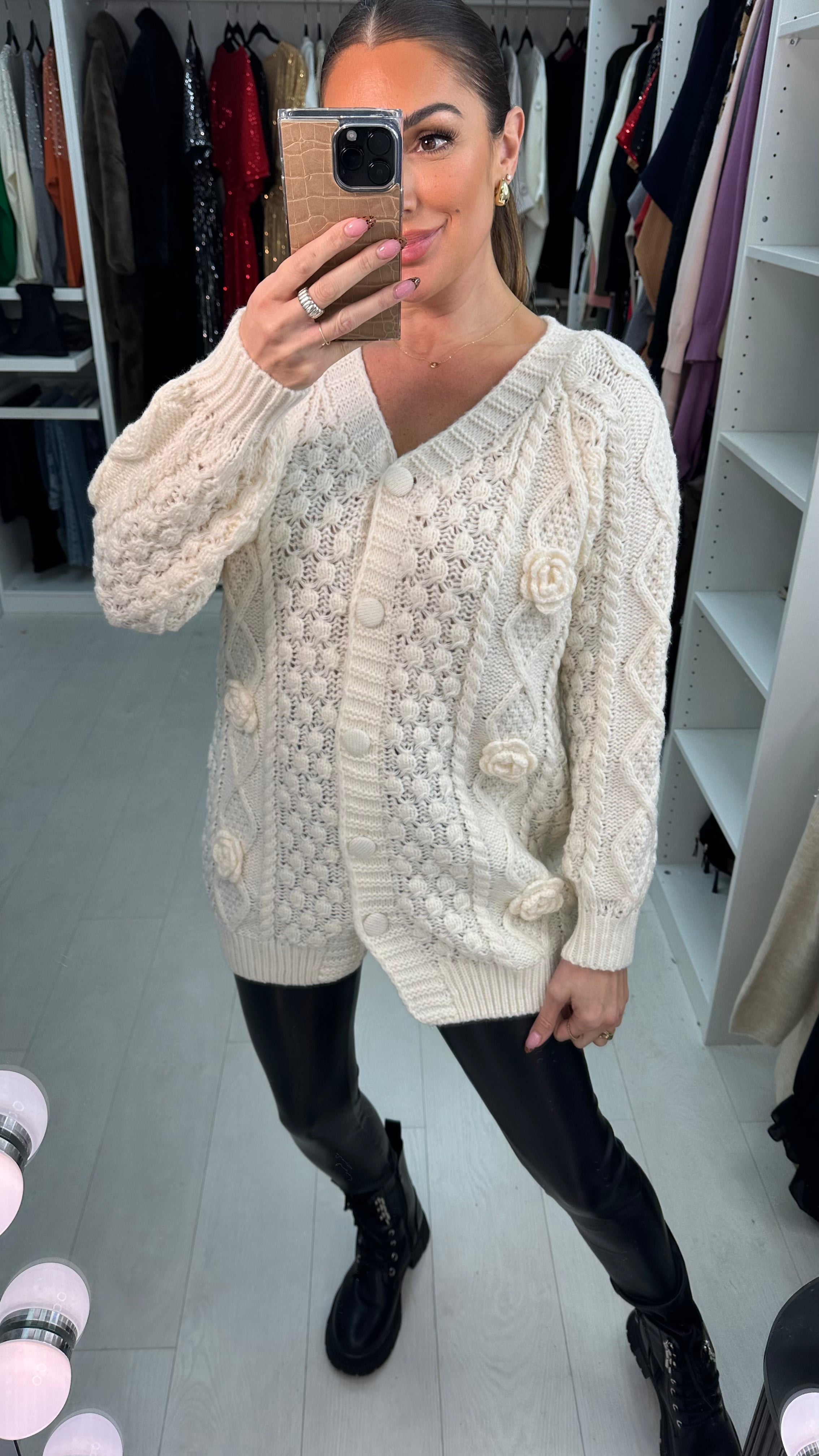 Sadia Chunky Floral Knit Crochet Cardigan