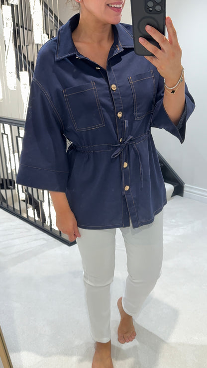 Collin Dark Denim Tie Waist Shirt