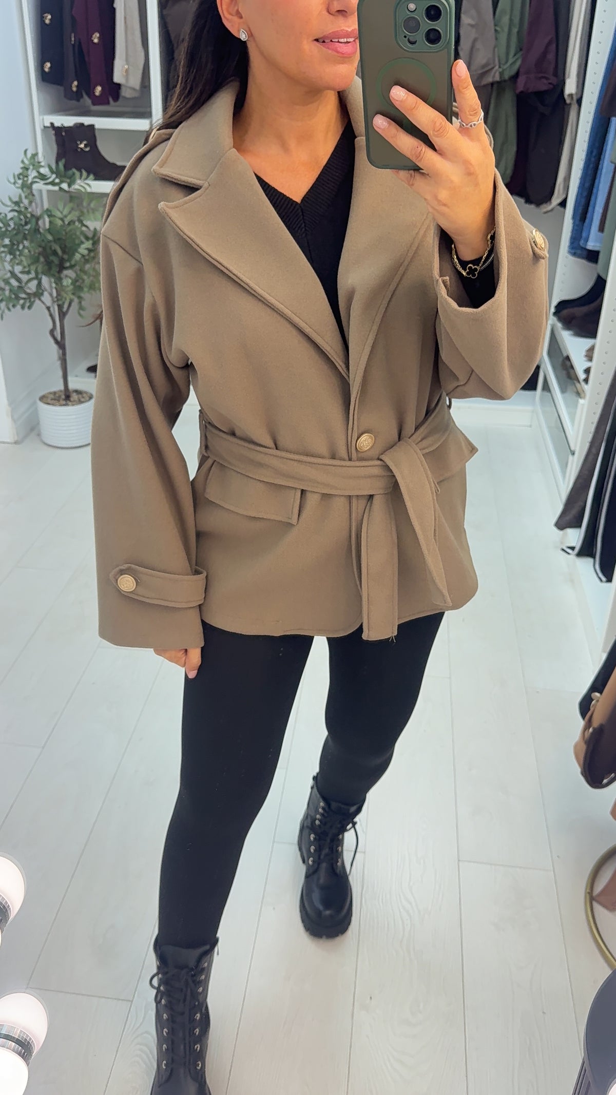 Darianne Plain Military Style Belted Jacket