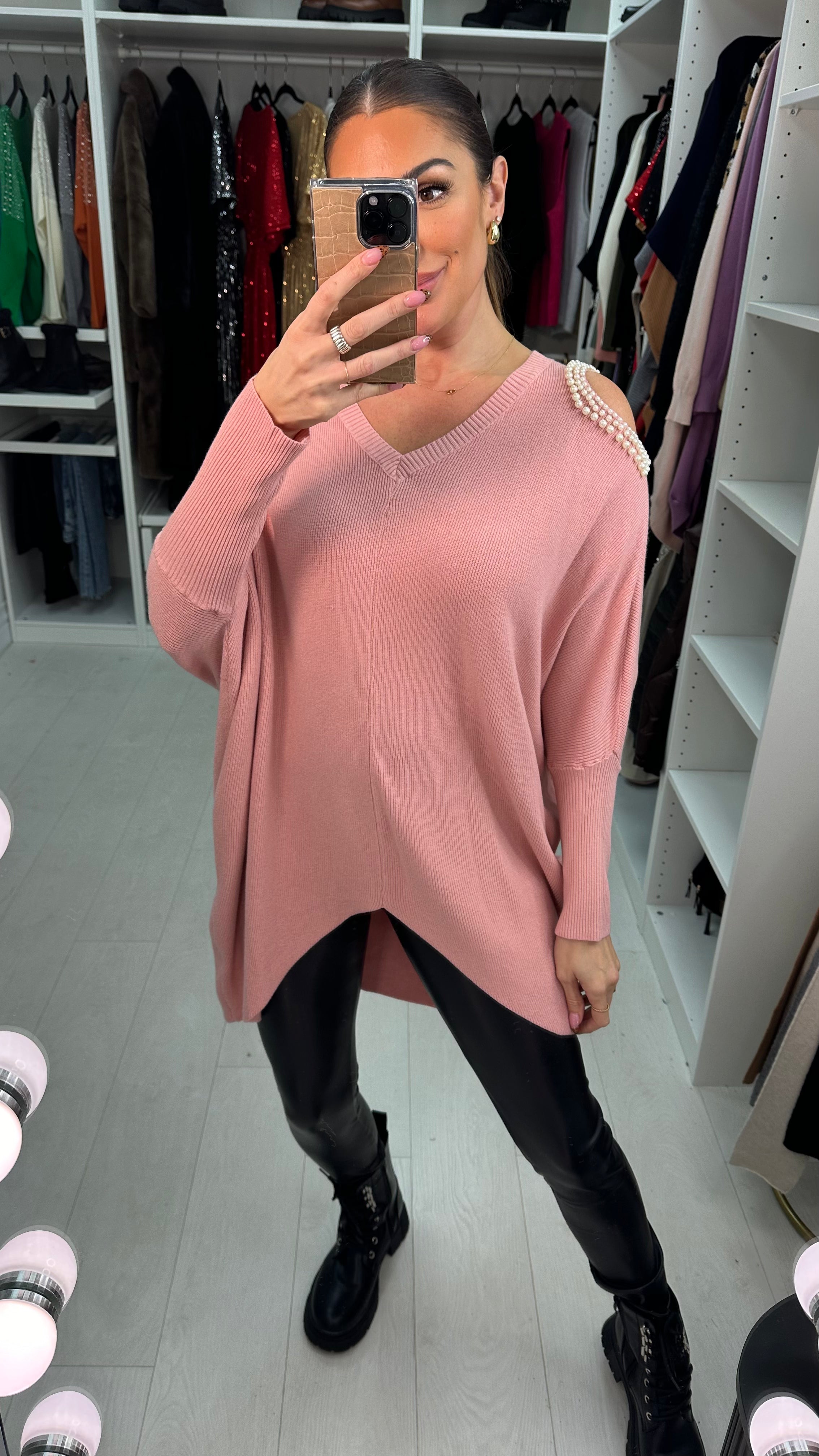 Daliah Pearl Cold Shoulder V-Neck Jumper