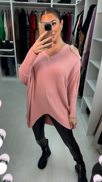 Daliah Pearl Cold Shoulder V-Neck Jumper