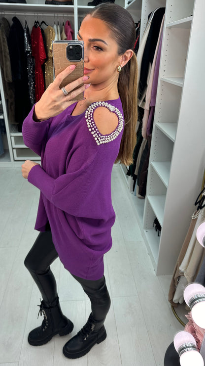 Daliah Pearl Cold Shoulder V-Neck Jumper