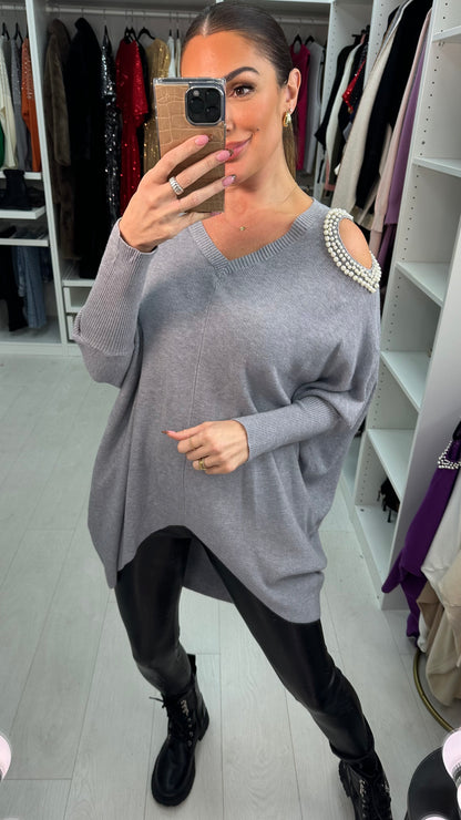 Daliah Pearl Cold Shoulder V-Neck Jumper
