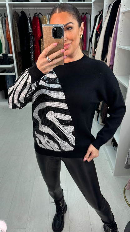 Willa Abstract Sequin Detail Crew Neck Jumper