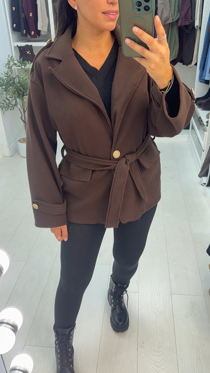 Darianne Plain Military Style Belted Jacket
