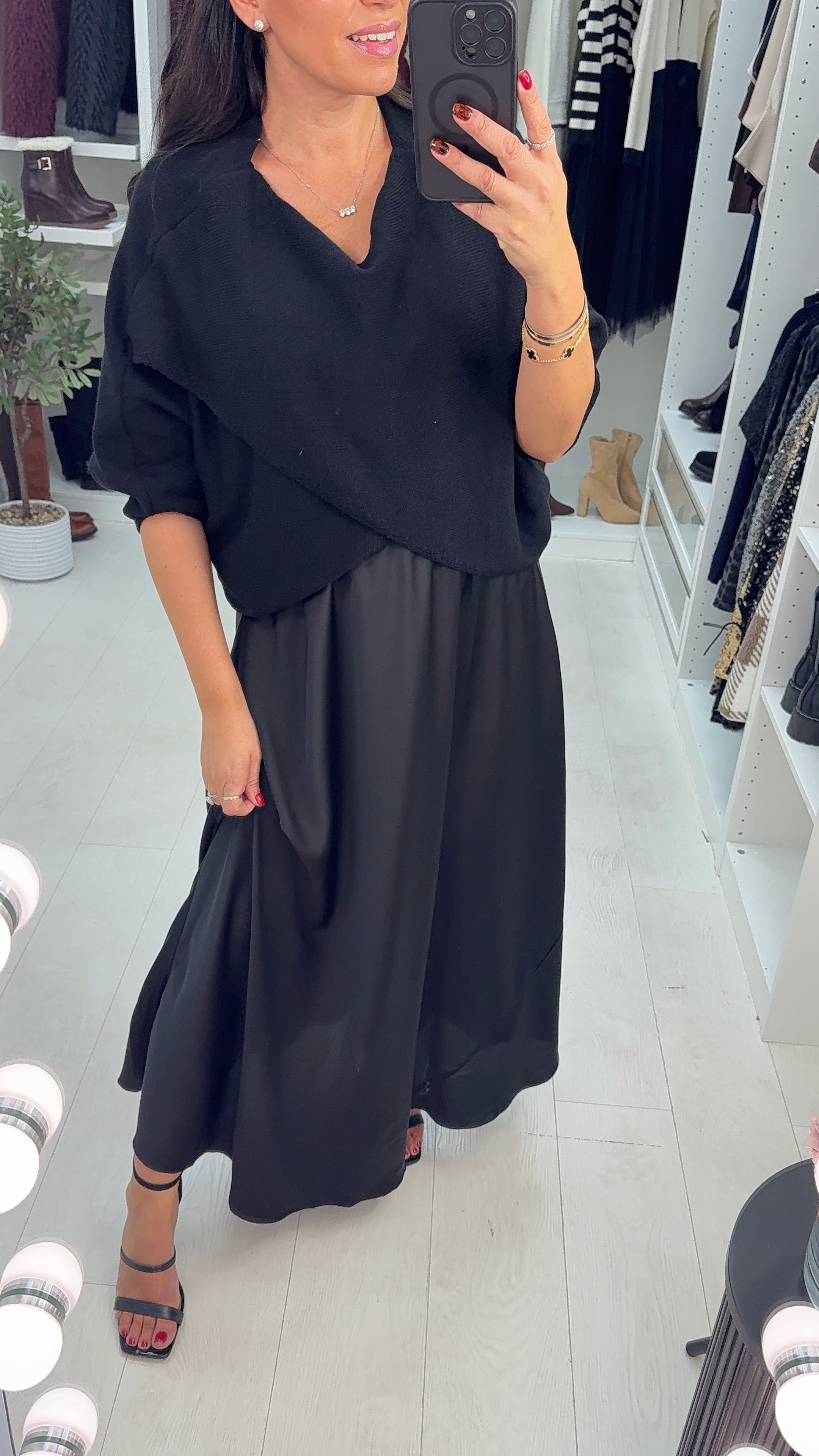 Kaiya Knit & Satin Maxi Dress