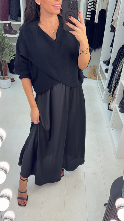 Kaiya Knit & Satin Maxi Dress