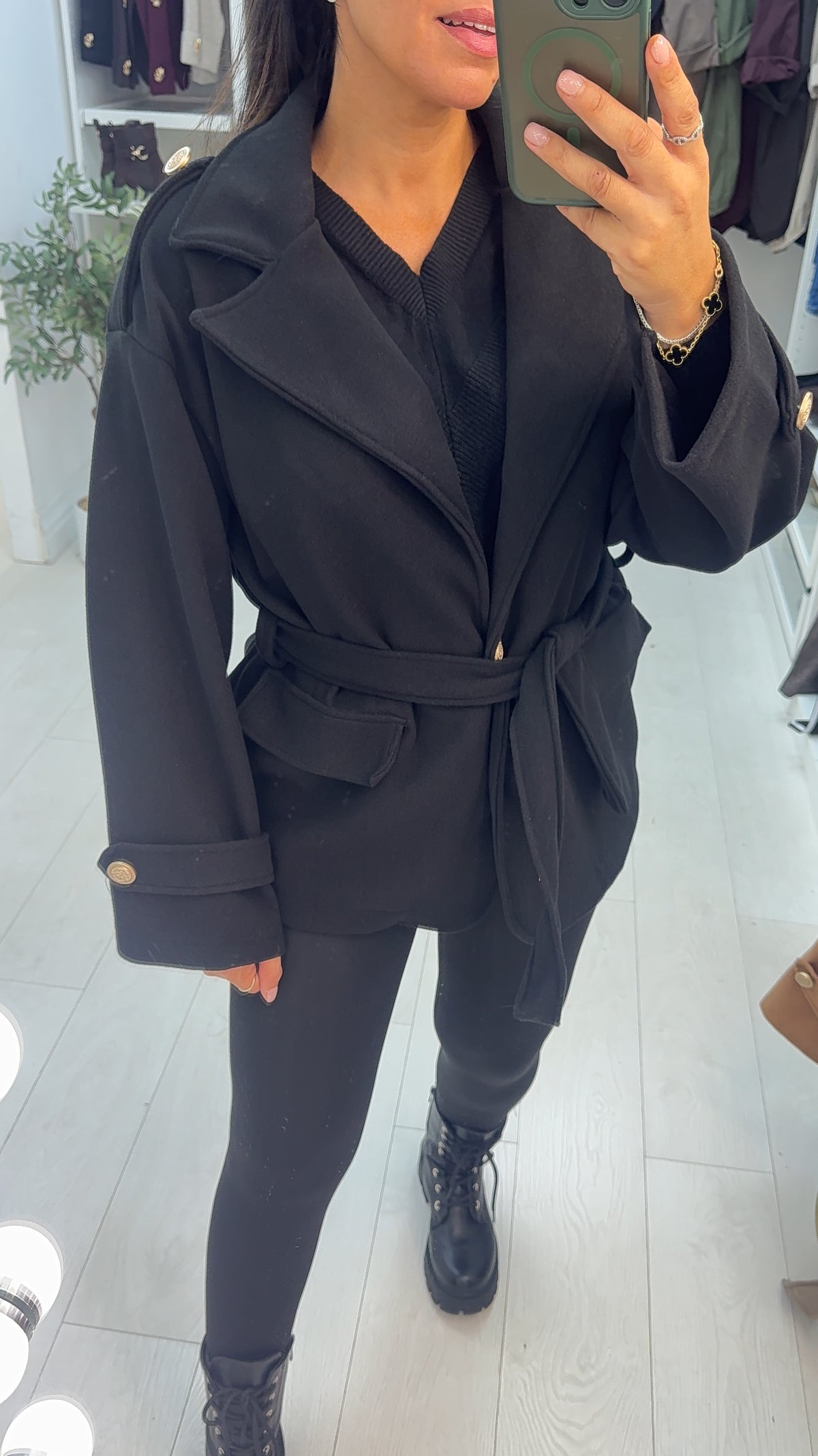 Darianne Plain Military Style Belted Jacket