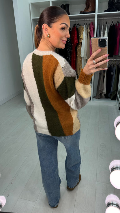 Leonie Sequin Detail Colour Block Knit Jumper