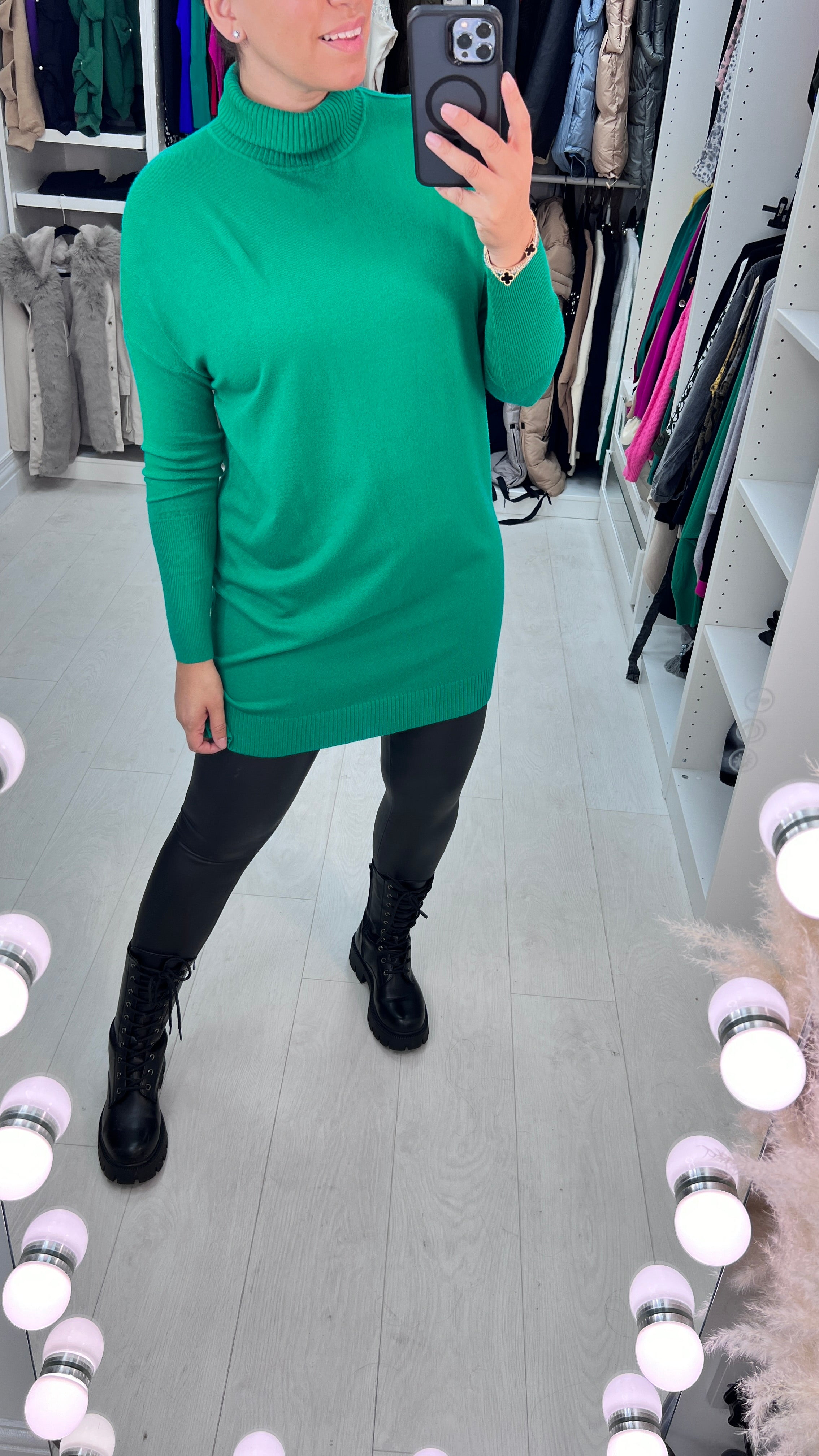 Cyndie Oversized Ribbed Roll Neck Jumper Dress