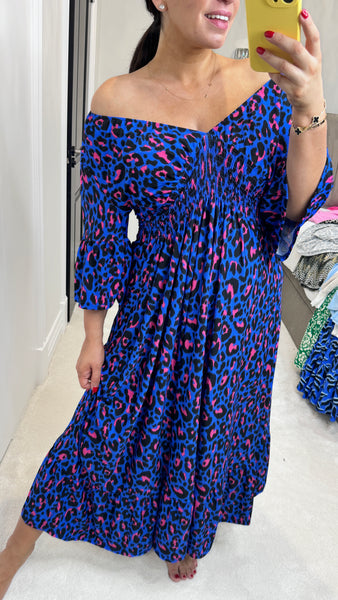 blue leopard print dress Rafaela Royal Blue Leopard Print Magic Dress – BowsBoutiques