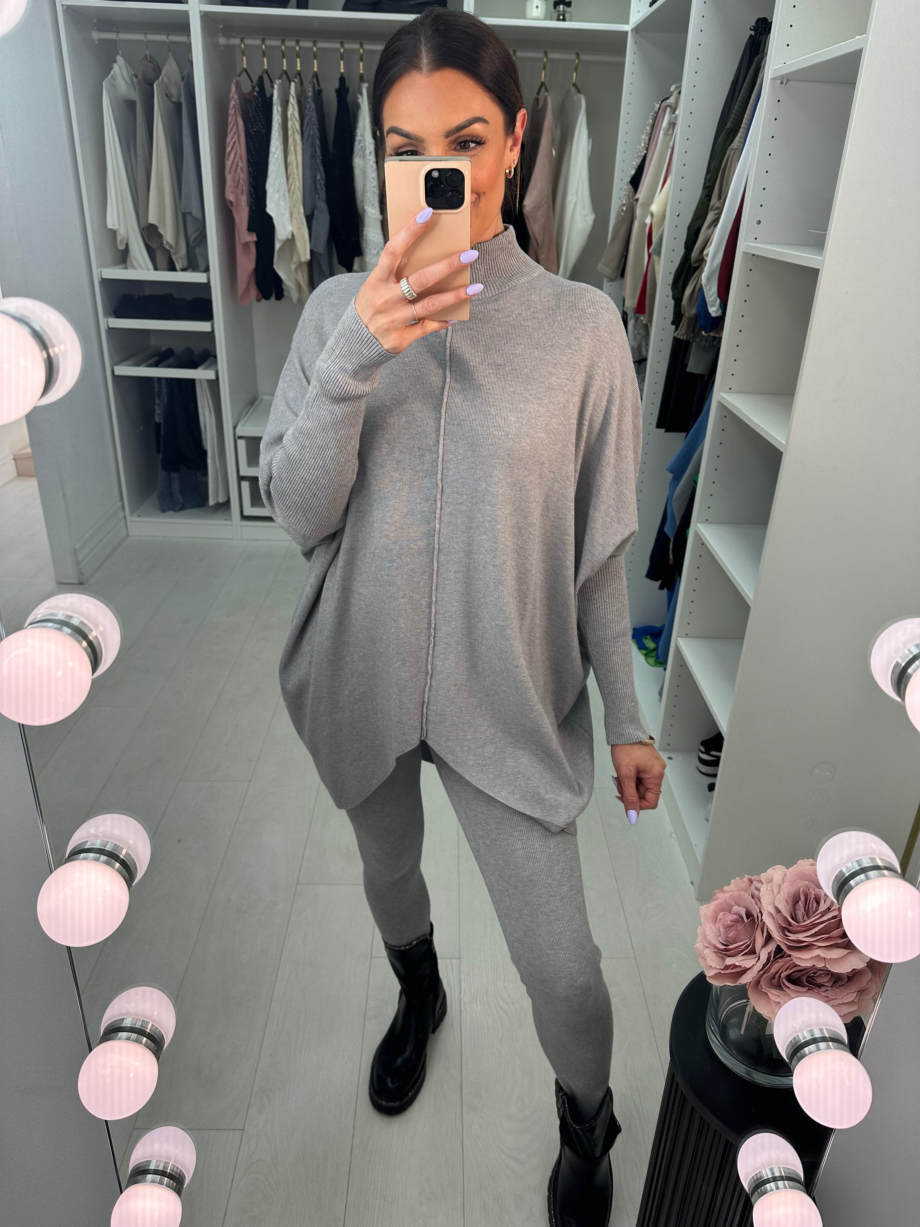 Talu Plain Rib High Neck Loungewear Set