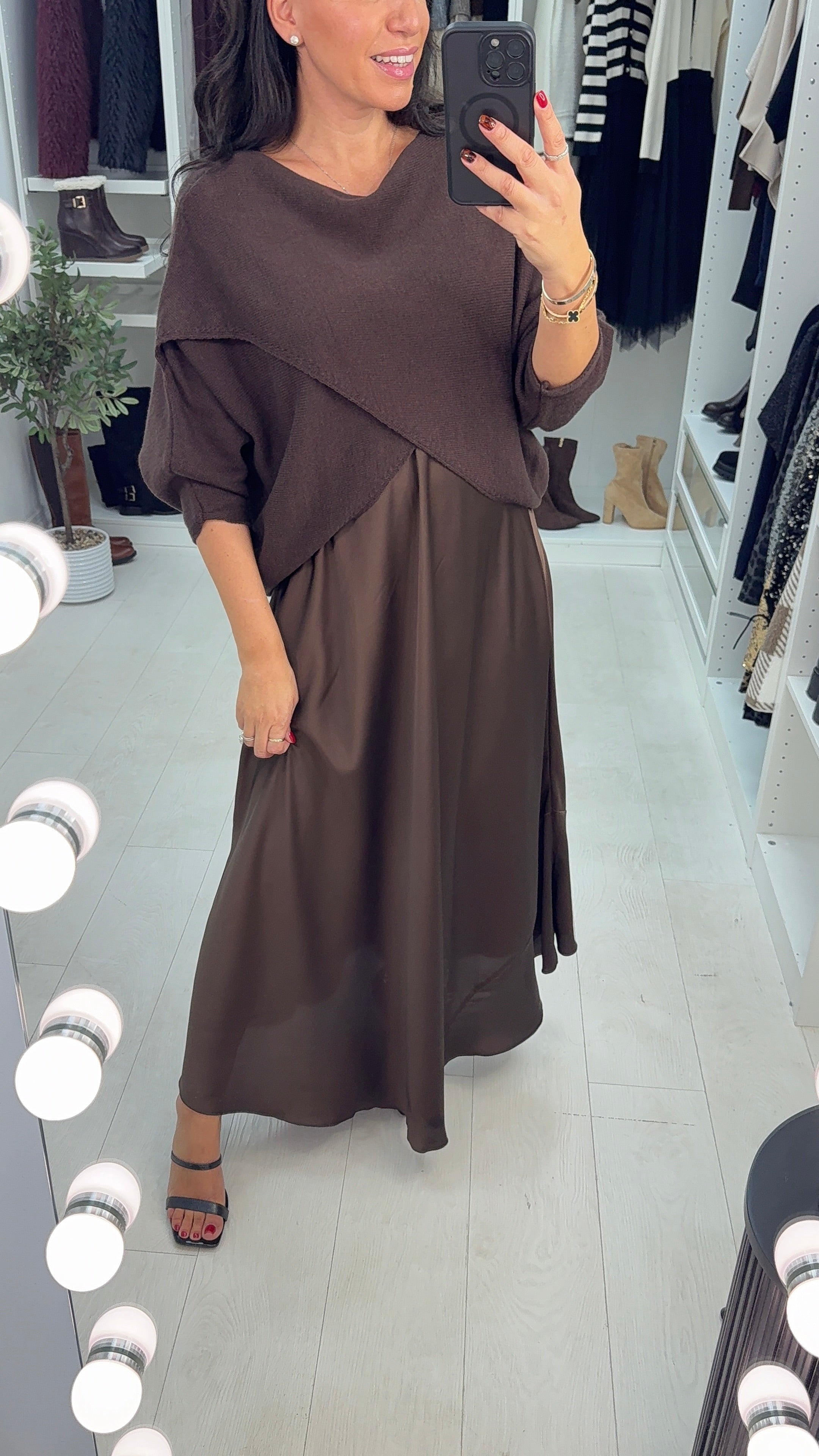 Kaiya Knit & Satin Maxi Dress