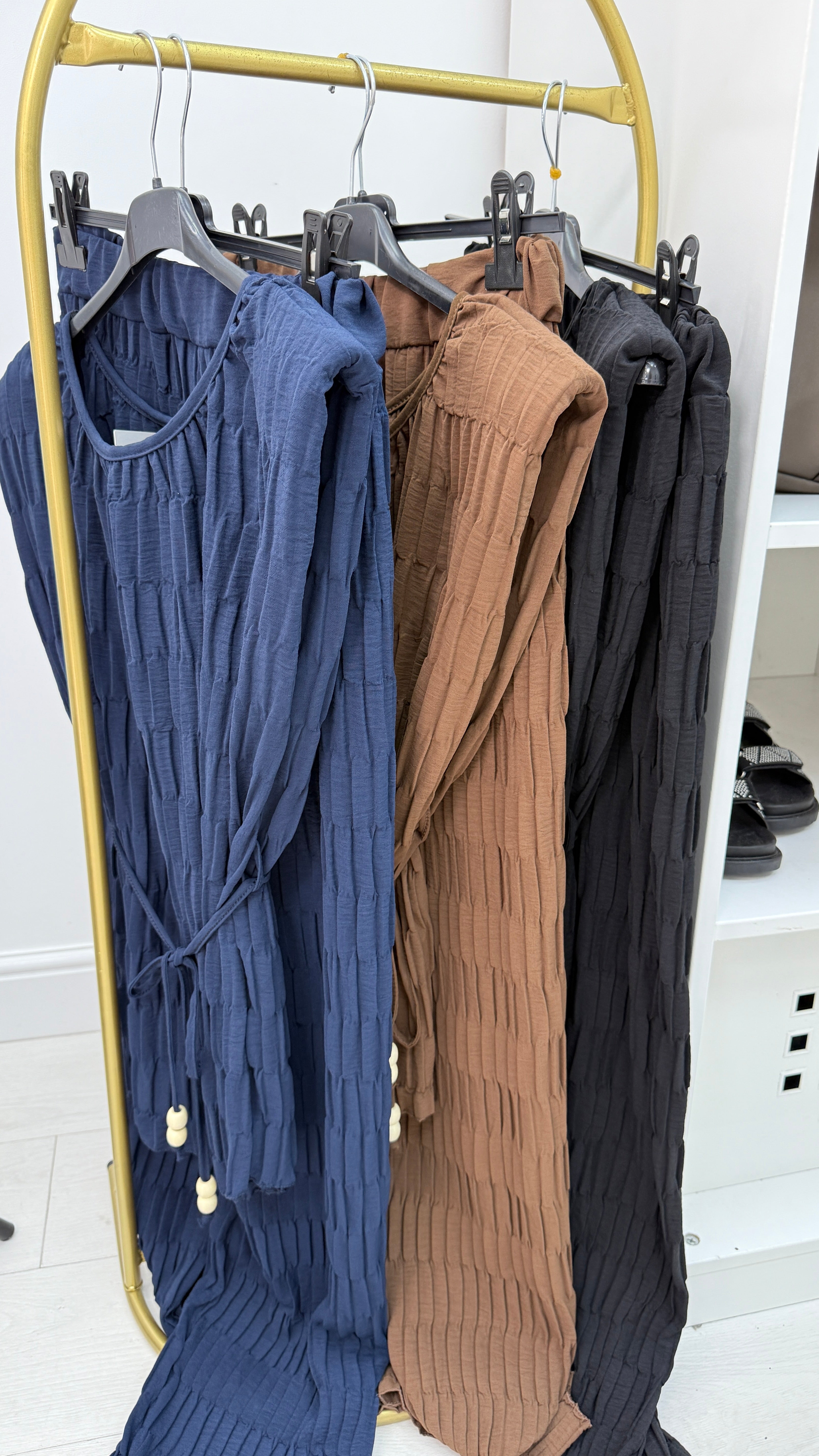 Fleurelle Plain Textured Tie Waist Co-Ord Set