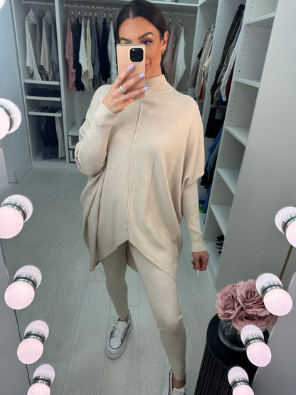 Talu Plain Rib High Neck Loungewear Set