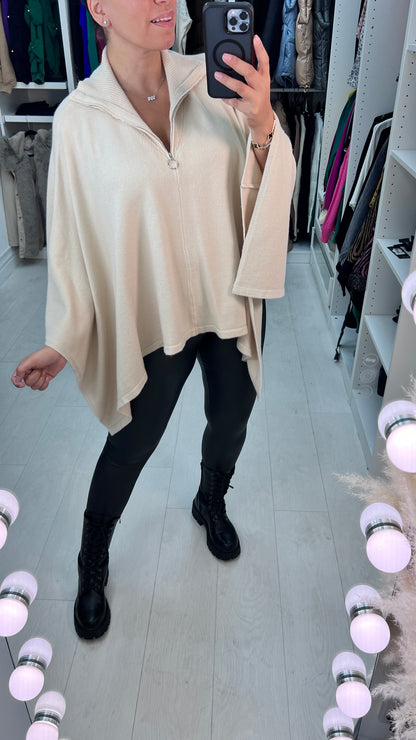 Diego Funnel Zip Neck Soft Knit Short Poncho