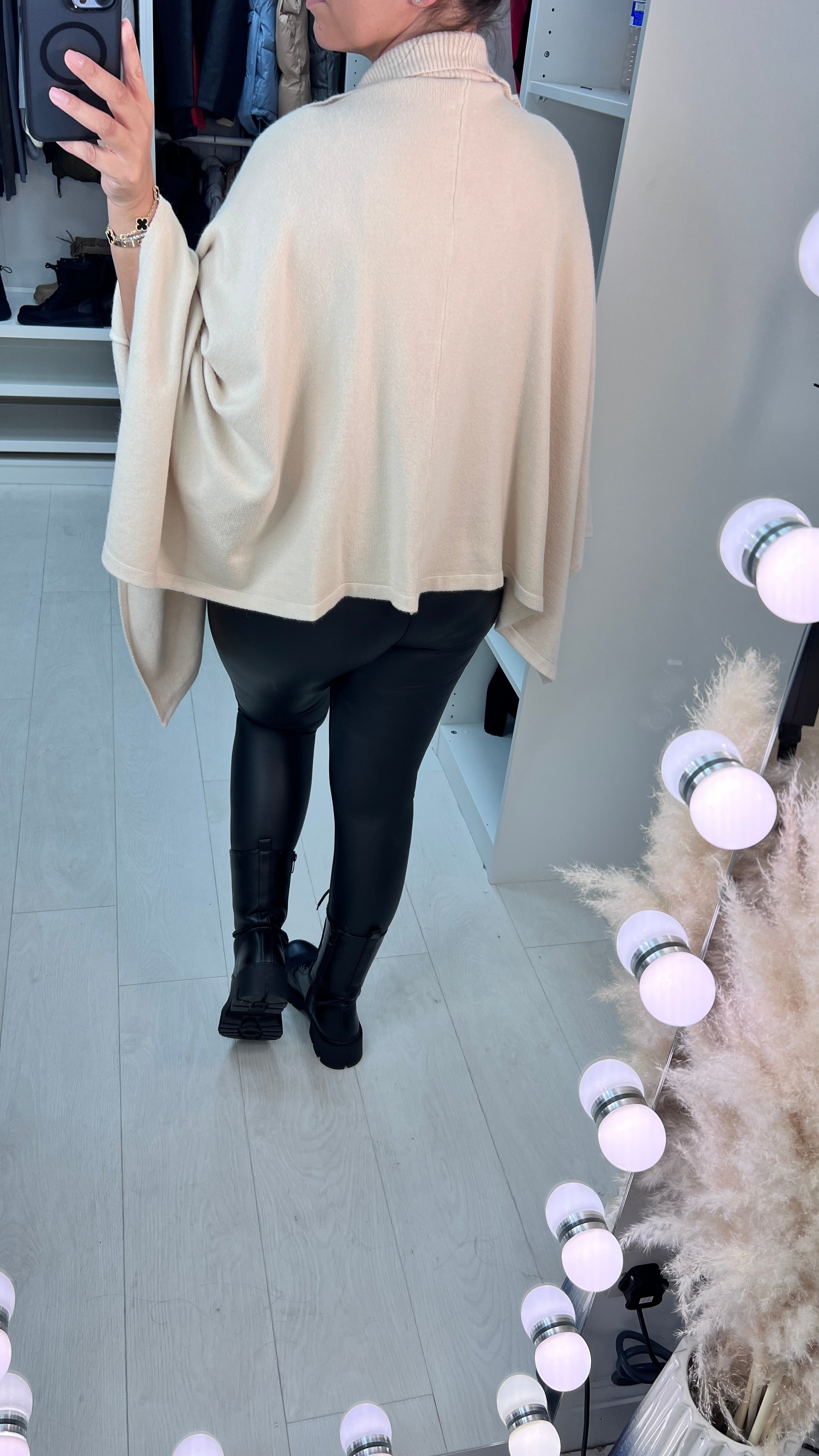 Diego Funnel Zip Neck Soft Knit Short Poncho
