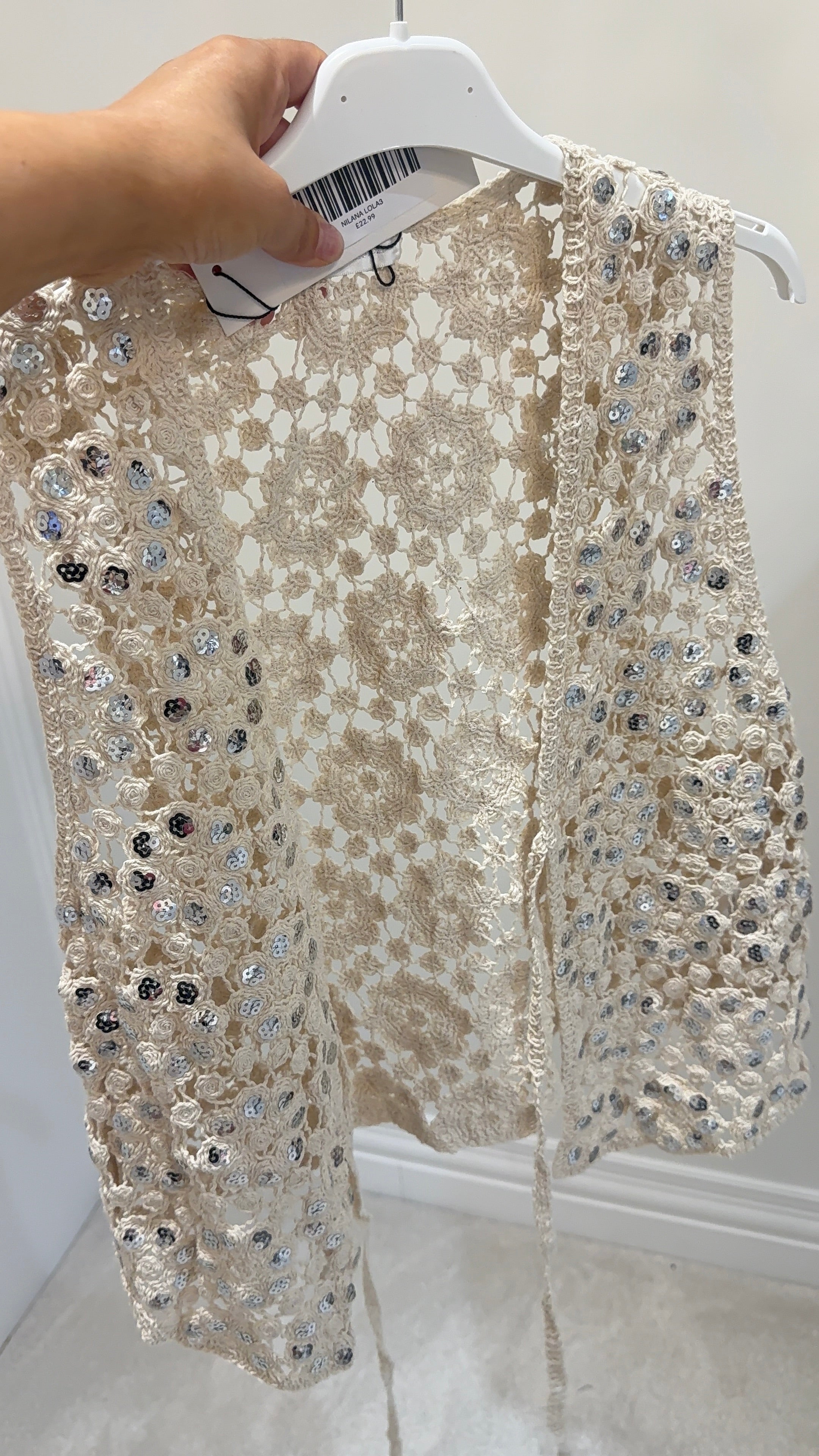 Nilana Embellished Tie Front Crochet Vest