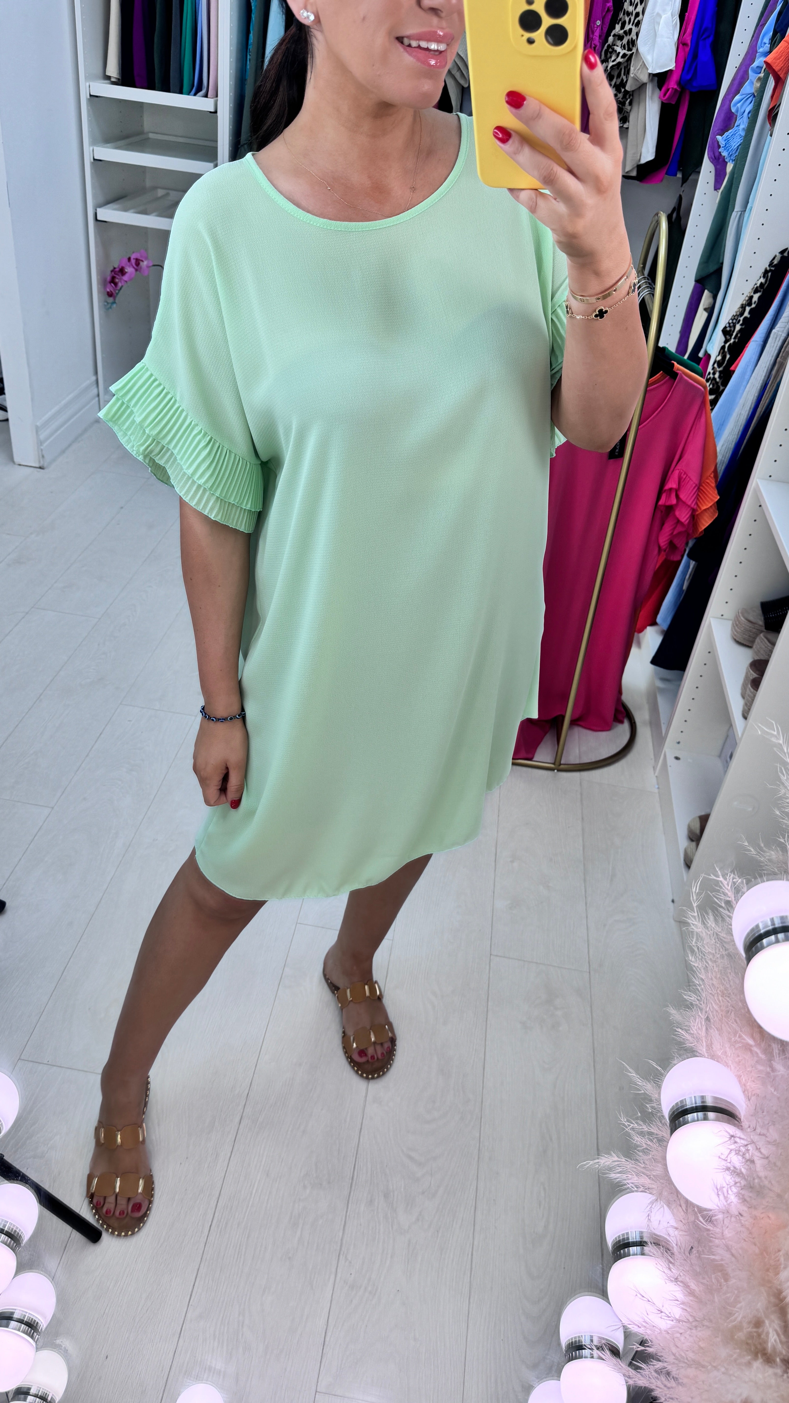 Jordan Pleated Frill Sleeve Loose Fit Dress