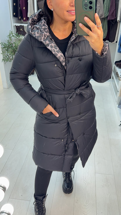 Corinne Reversible Longline Leopard Puffer Coat