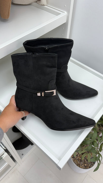 Vickie Faux Suede Buckle Detail Pointed Boots