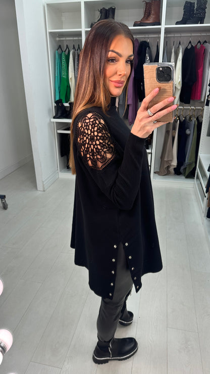 Micaela Crochet Shoulder Detail Loose Fit Knit Jumper