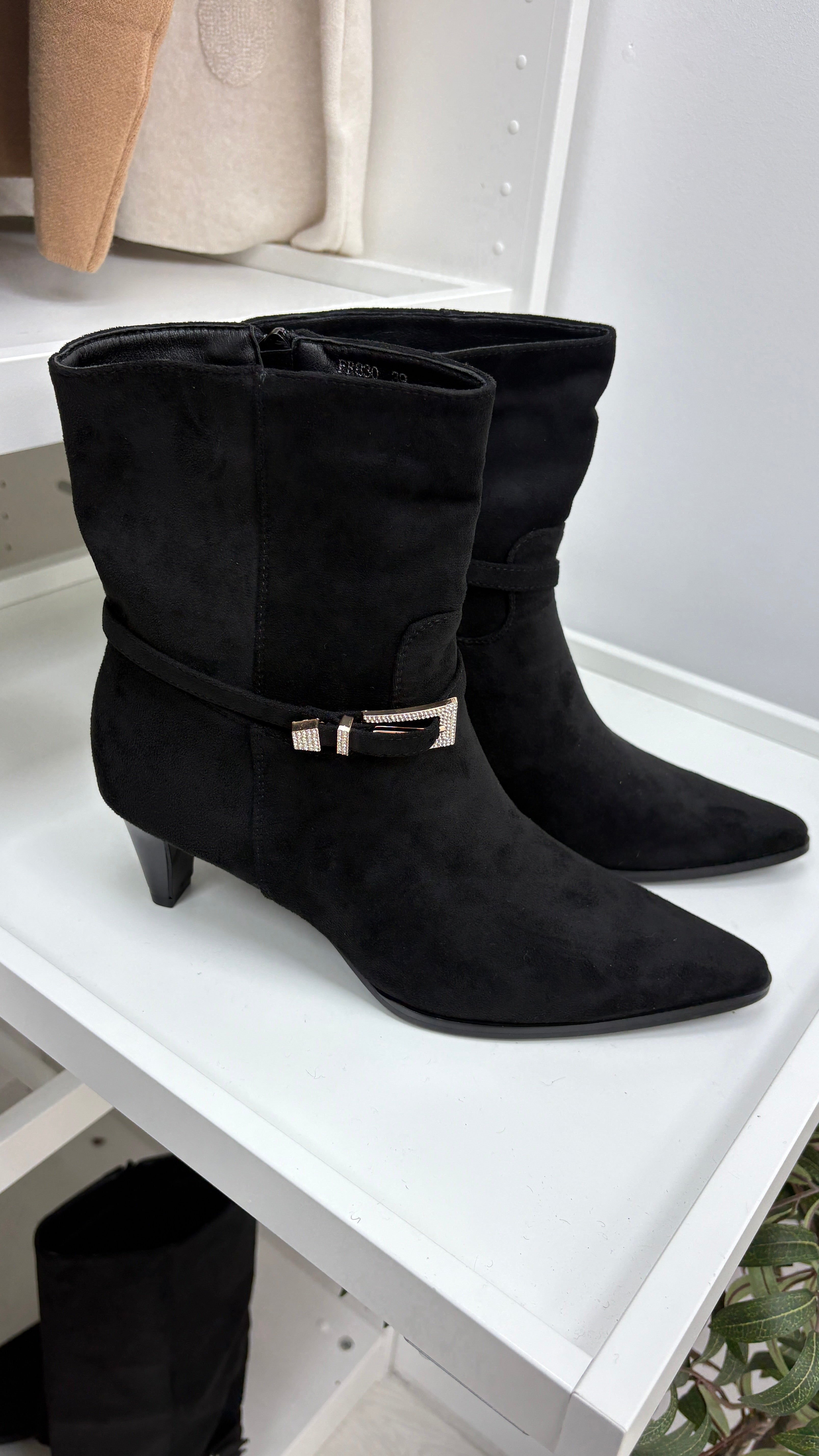 Vickie Faux Suede Buckle Detail Pointed Boots