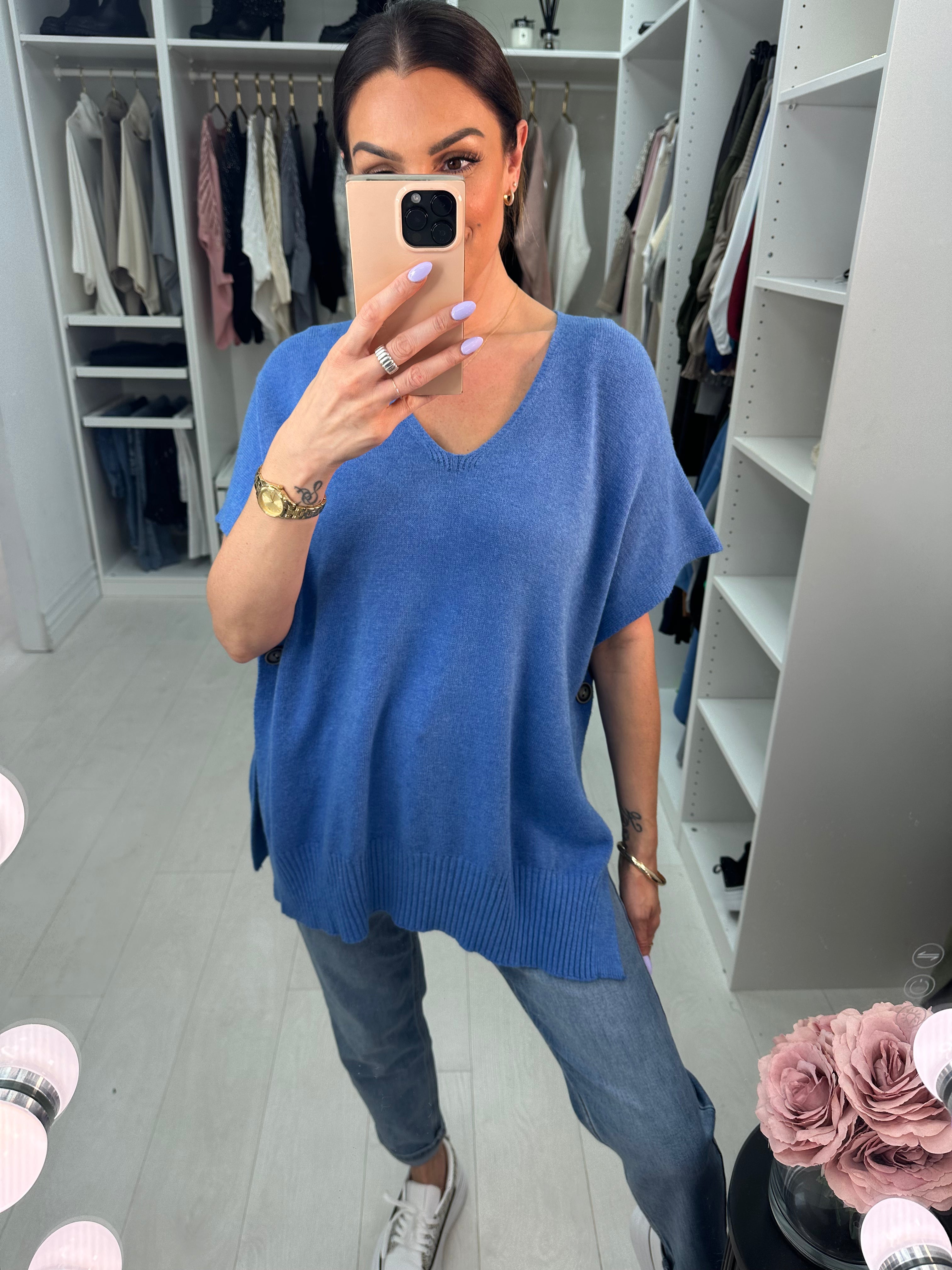 Kimberly Side Button Poncho Jumper